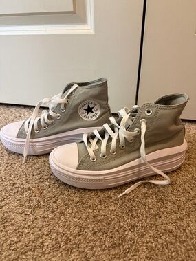 Converse High Top Platform Sneakers in Sage Green and White